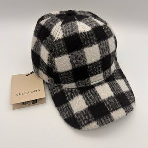 Allsaints Black/White Tweed Check Plaid  Adjustable Baseball Cap Authentic NWT